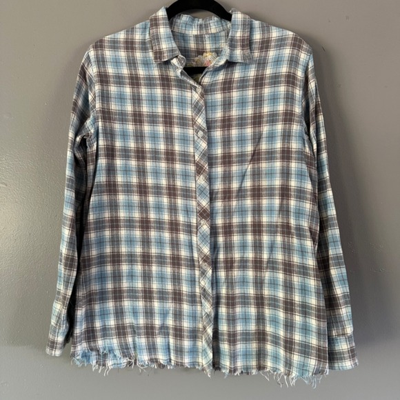 MM Vintage Tops - MM VIntage Long Sleeve Button Down Embroidered Flowers | Blue‎ Plaid Floral